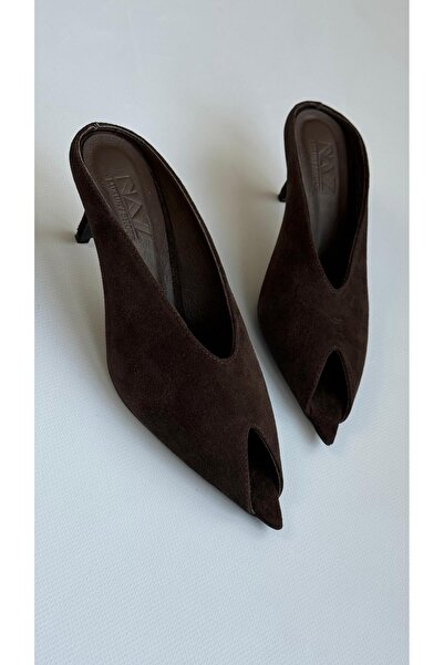 Naz Luxury Shoes SUENO HAKİKİ DERİ TOPUKLU TERLİK KAHVE