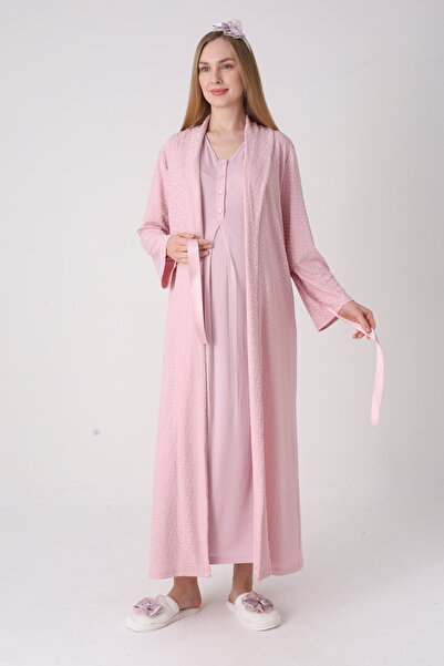ERDENİZ TEKSTİL Jacquard Patterned Maternity Nightgown Set - Maternity Set wi...