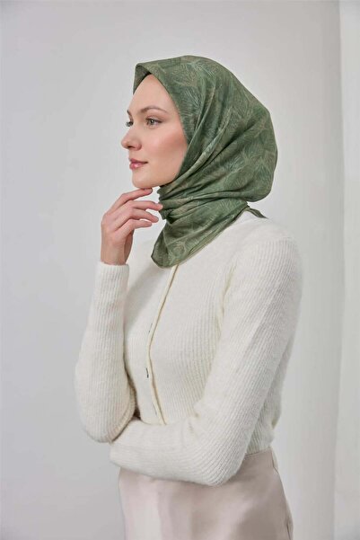 Silk Home Μαλακό κασκόλ από βαμβακερό πολυεστέρα με σχέδιο φύλλων χακί 90*90