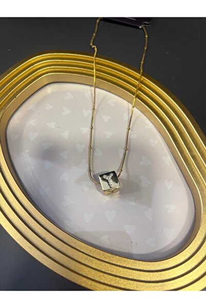 gozdeasutayaccessory Y Letter Cube Steel Necklace
