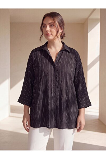 RMG Πουκάμισο Ζιγκίλι μεγάλου μεγέθους από βισκόζη, μαύρο