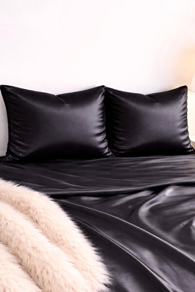 Cherry Bloom Cotton Σετ 2 μαύρες σατέν μαξιλαροθήκες με φερμουάρ 50x70