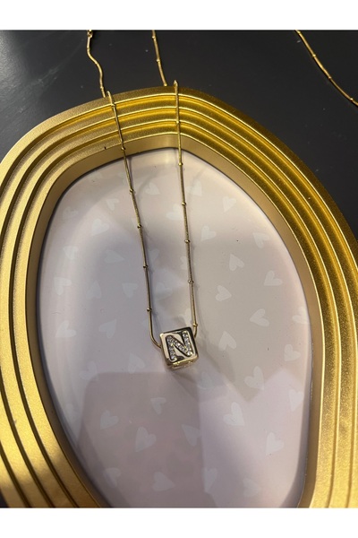 gozdeasutayaccessory N Letter Cube Steel Necklace