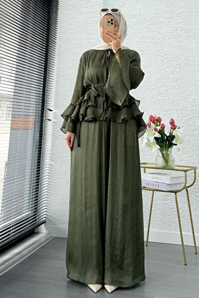MELEK ARAZ Σετ Οργάντζα Μουέ με Λεπτομέρεια Βολάν Premium - Χακί