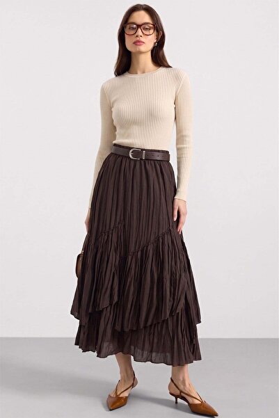 Olcay Φούστα με ελαστική μέση, πλισέ και στρώσεις ΚΑΦΕ 7076