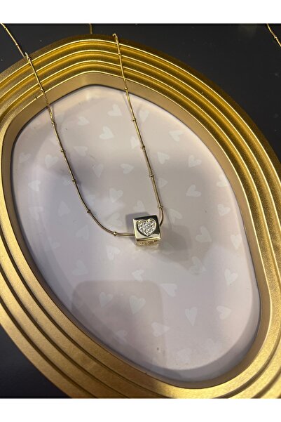 gozdeasutayaccessory Heart Cube Steel Necklace