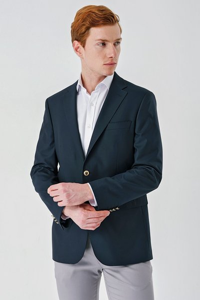 İmza Lacivert Gabardin Mono Yaka Tek Yırtmaç 6 Drop Comfort Fit Rahat Kesim B...