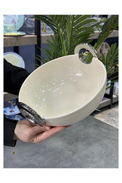 Doğudeko Archer Lux Round Deep Silver Presentation Plate with Handle