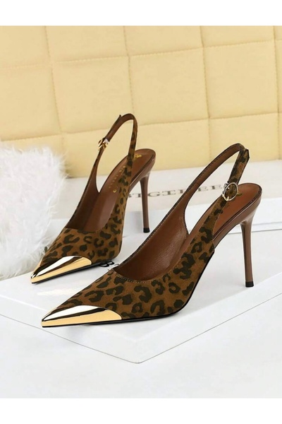 ELEVAM Γυναικεία παπούτσια στιλέτο με μυτερή μύτη και χρυσή λεπτομέρεια, με α...