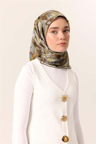 Silk Home Λεπτό βαμβακερό μαλακό κασκόλ σε γκρι-πράσινο με σχέδιο, αντιολισθη...