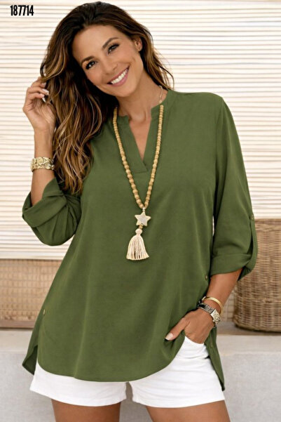 moda wanilia New Season Women's Three-Quarter Sleeve High Collar Button Detai...