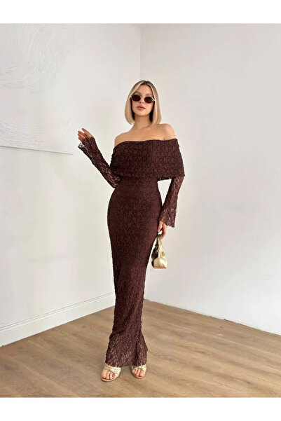 Misscix Misscik Γυναικείο Φόρεμα από Καφέ Δαντέλα