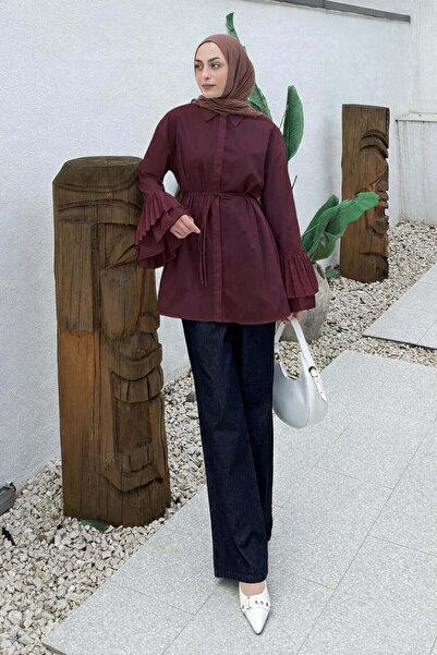 lamelif Πλισέ Μακρύ Πουκάμισο Δαμασκηνί