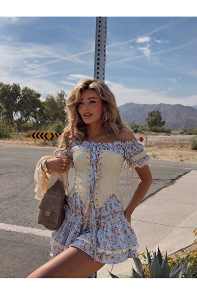 Friday Mood Γυναικείο φόρεμα με κορσέ και βολάν στη φούστα