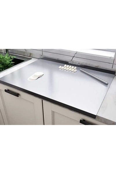 Güneş Krom Dekorasyon Gkd Top Quality Stainless Metal Countertop Protector + Baby Cutting Board Multi-Purpose Cutting Board with Gift 40X50 cm Double Bend