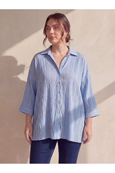 RMG Πουκάμισο Βισκόζης Μεγάλου Μεγέθους με Καρό Σχέδιο Μπλε