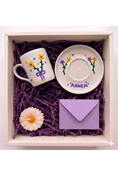 Flossy Design El yapımı kişiye özel kahve fincanı, mum hediyeli fincan, annel...