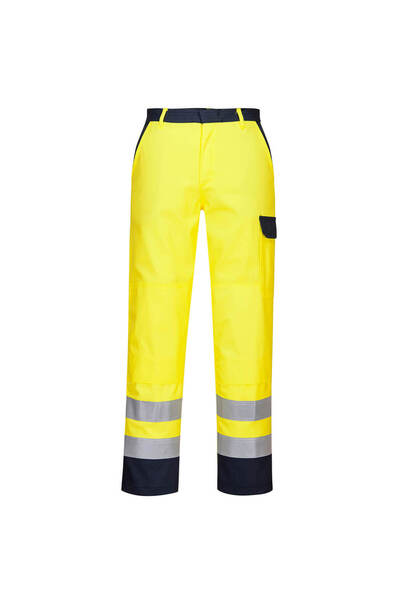 PORTWEST Pantaloni de lucru, reflectorizanti, ignifugi, cu buzunare, galben