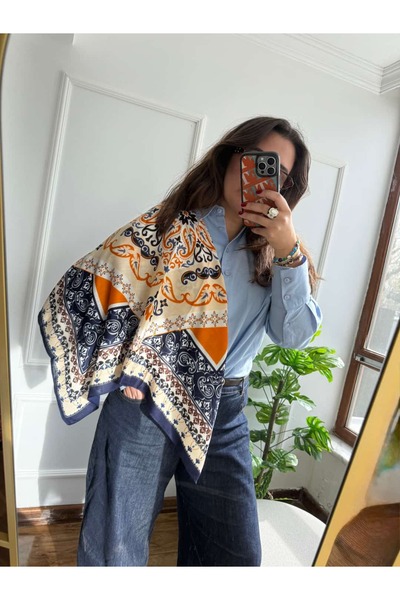 My Joyas Design Μπλε ναυτικό σάλι με έθνικ σχέδια 90*90