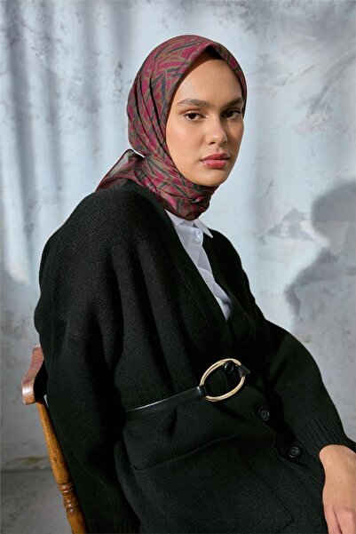 Silk Home Μαλακό κασκόλ από βαμβακερό πολυεστέρα με γεωμετρικό σχέδιο 90*90