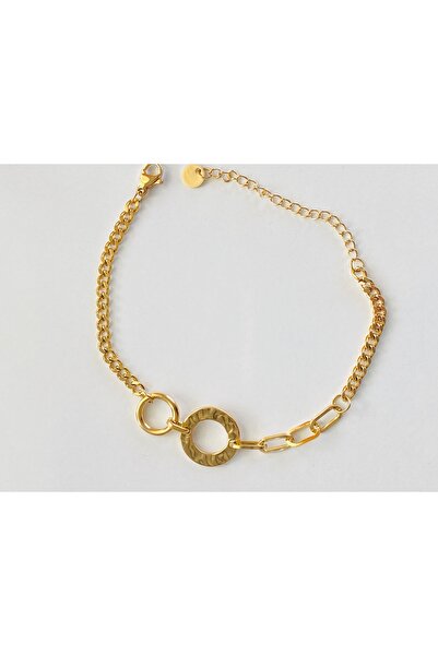 Ustaeller Steel Bracelet with Round Gold-Colored Steel Bracelet in the Middle