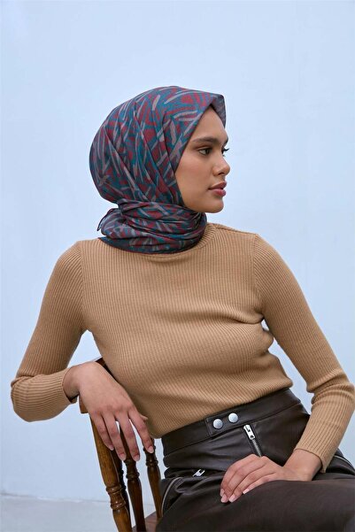 Silk Home Μαλακό βαμβακερό κασκόλ Πλακάκι βιζόν τιρκουάζ με γεωμετρικό σχέδιο...