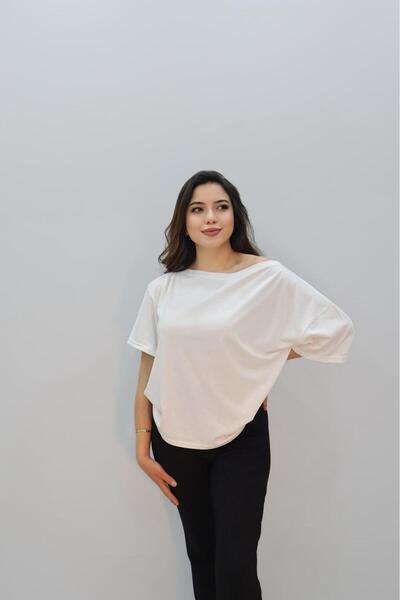TREND EMMODA Γυναικείο μπλουζάκι με λαιμόκοψη Kayak Lycra 100% βαμβακερό, λευ...