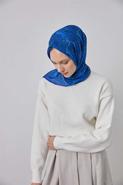 Silk Home Μαλακό κασκόλ από βαμβάκι και πολυεστέρα, σκούρο ναυτικό μπλε με σχ...