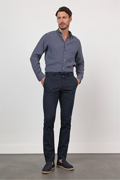 İmza Navy Blue Side Pocket Linen Slim Fit Linen Blend Jogger Pants 1003260169