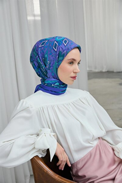 Silk Home Κασκόλ Βισκόζη Βελούδινο Μωβ Τέσσερις Εποχές 90x90