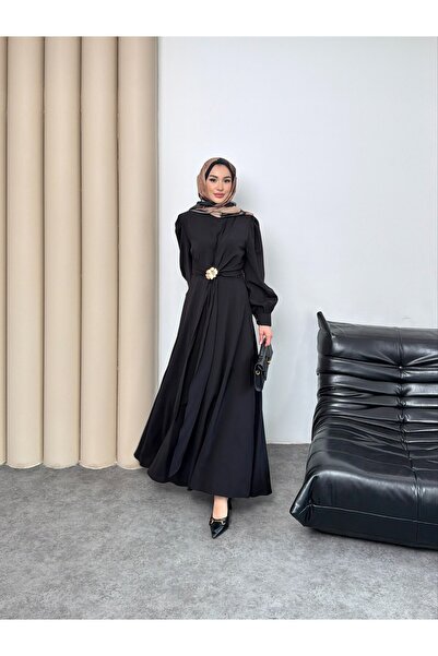 MVK MAVEKA COLLECTİON فستان من قماش التينسل مع تفاصيل بروش