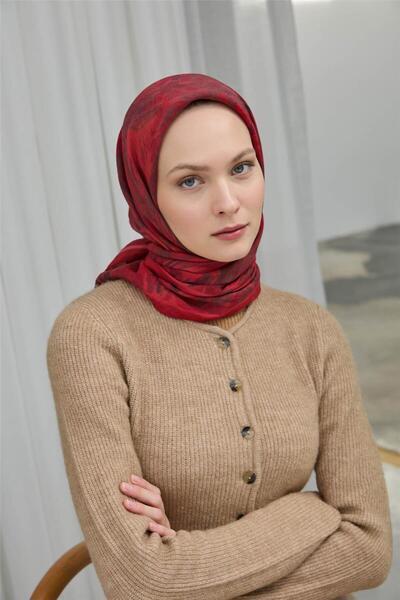 Silk Home Κασκόλ Βισκόζης Βελούδινο Κόκκινο Τέσσερις Εποχές 90x90