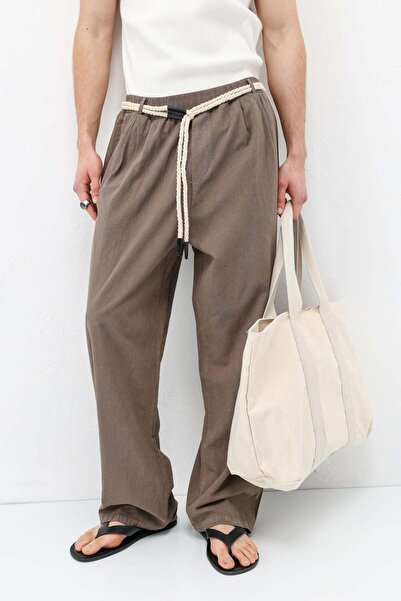 VAMOSCLO Pantaloni din in oversize cu detaliu curea, culoare nurcă