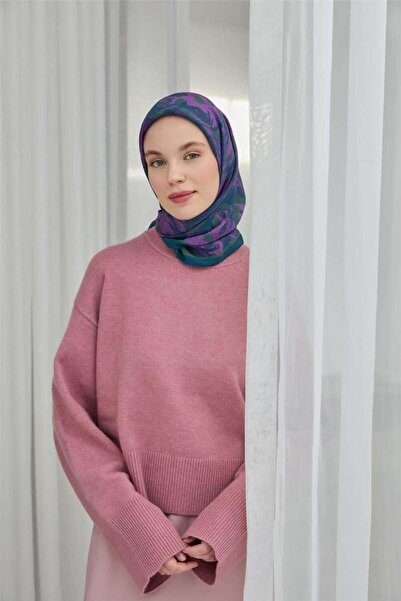 Silk Home Κασκόλ Βισκόζη Βελούδινο Μπλε Πετρέλαιο Τέσσερις Εποχές 90x90