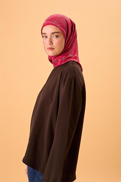 Silk Home Φουλάρι βελορά από μείγμα βισκόζης, φούξια-μεταλλικό γκρι ροζ με σχ...