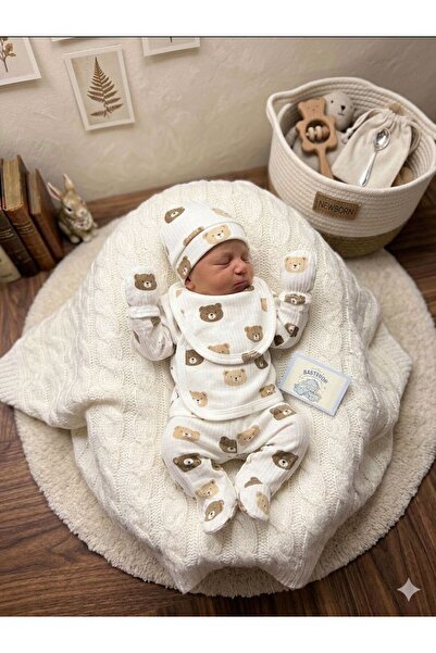 KOÇAR BEBEK 5'Lİ HASTANE ÇIKIŞI %100 PAMUK FİTİLLİ KUMAŞ MOM&DAD BASKILI