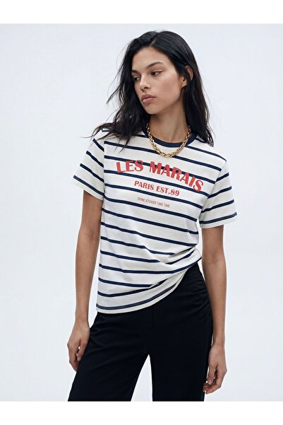 LC Waikiki Γυναικείο μπλουζάκι LCW Vision με ριγέ λαιμόκοψη