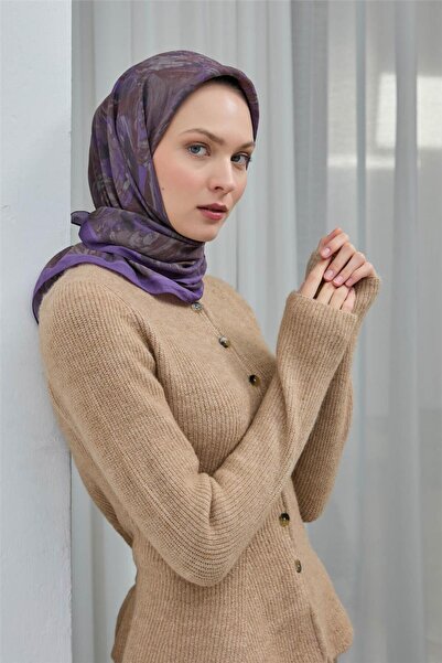 Silk Home Κασκόλ Βισκόζη Βελόρα Μωβ Τέσσερις Εποχές 90x90