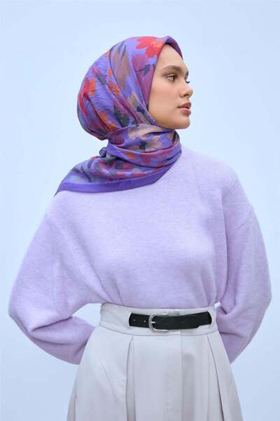 Silk Home Κασκόλ από βισκόζη Velora με μοτίβο σε μωβ-πορτοκαλί τόνους, στάση ...