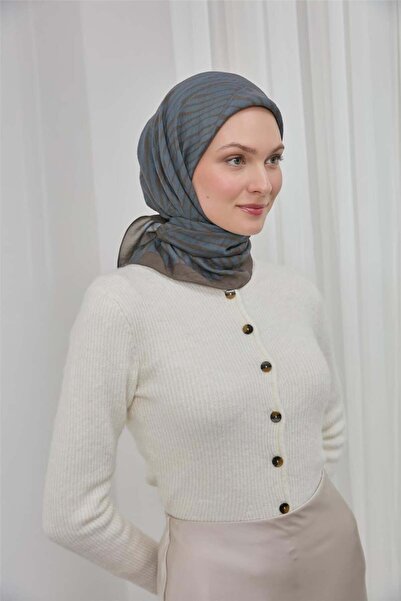 Silk Home Κασκόλ Βισκόζη Βελούδινο Πράσινο Γκρι Τέσσερις Εποχές 90x90