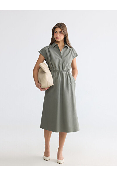 LC Waikiki NEVAVM με διαφορά LCW EVERYDAY Πράσινο φόρεμα σε γραμμή Α με κάθισ...