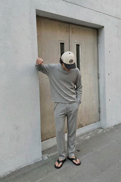 VAMOSCLO Rebraste široke pantalone sivog boje