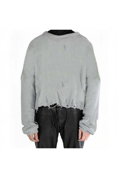 8line Gray Plain Vintage Oversize Sweater