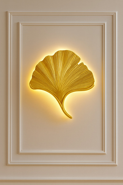 ASZEN Ginko Yaprağı Elektrikli Aplik Gold 35x32 cm – 3 Renk LED, Reçine El İş...