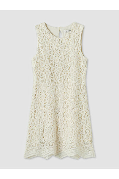 LC Waikiki Lcw Vision White Oval Neck A-Line Crochet Dress with Nevavm Differ...