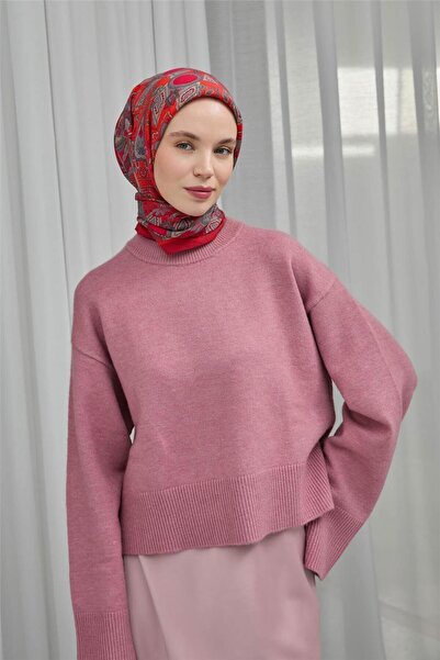 Silk Home Κασκόλ Βισκόζης Βελούδινο Κόκκινο Τέσσερις Εποχές 90x90