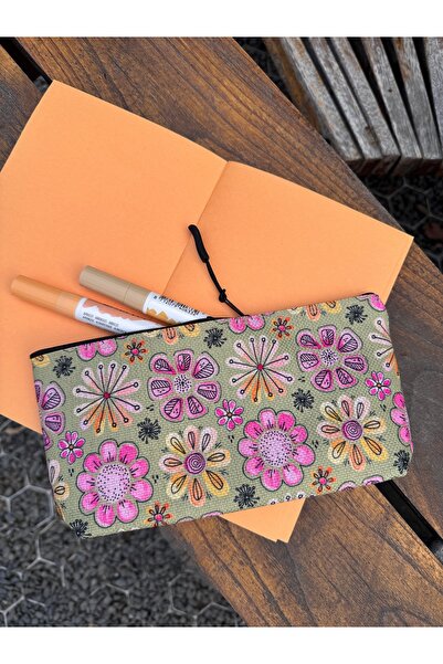 pamukcanta Çiçek Desenli Kalemlik Yıkanabilir 22x12 Ölçülerinde Körüklü Makya...