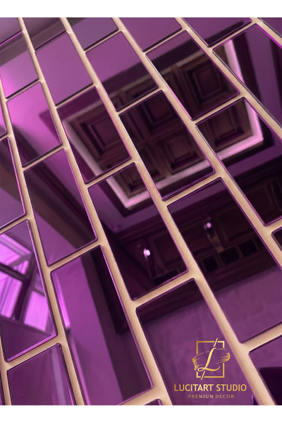 LucitART Dekoratif Tuğla Desenli Mor ( Violet) Pleksi 30 Adet 5x9cm Kendinden...