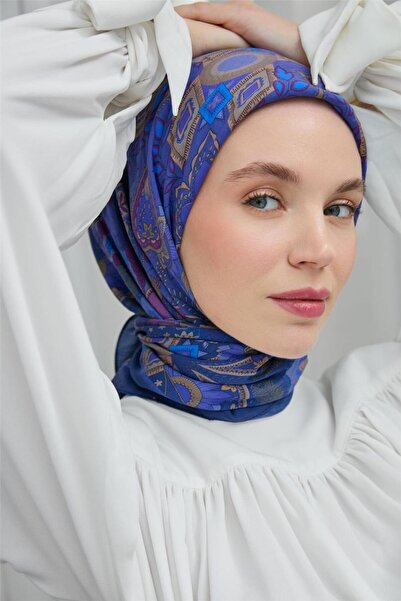 Silk Home Κασκόλ Βισκόζη Βελούδινο Μωβ Τέσσερις Εποχές 90x90