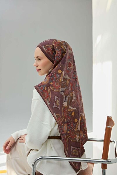 Silk Home Κασκόλ Βισκόζης Βελούδινο Καφέ Τέσσερις Εποχές 90x90